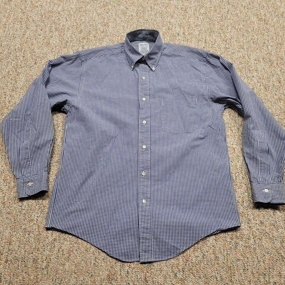 Brooks Brothers Makers Shirt Mens 14.5-3 Blue Gingham Button Down Relaxed Fit
